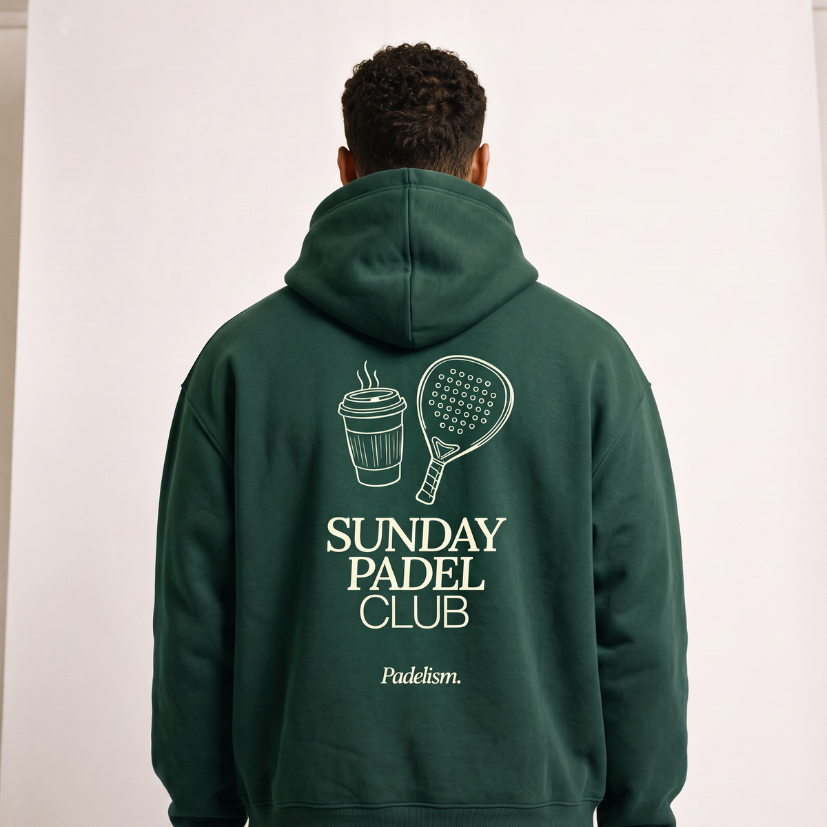 Sunday Padel Club Hoodie in Eden Green — male model, back print