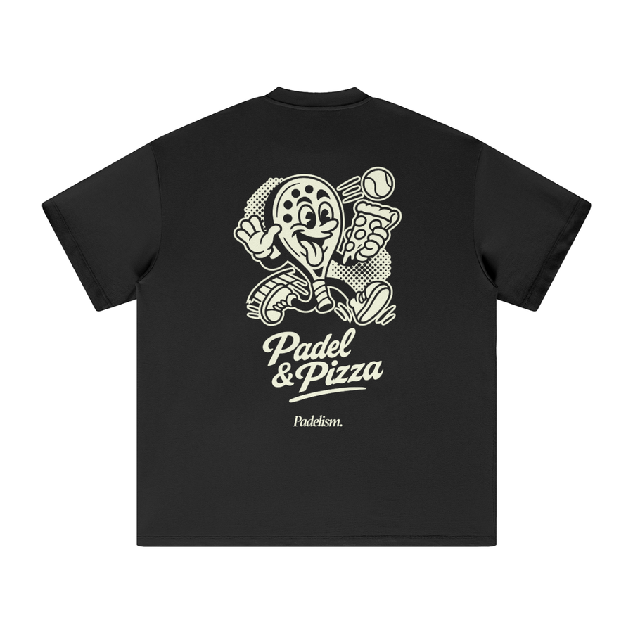 Padel & Pizza - Heavyweight T-Shirt in Black — premium heavyweight padel t-shirt by Padelism