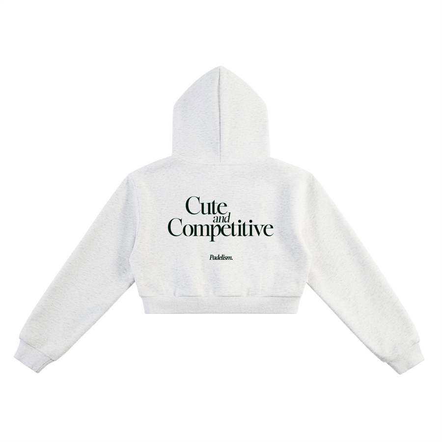 Cute and Competitive Cropped Hoodie - Flower Gray