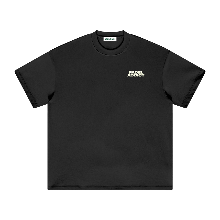 Padel Addict - Heavyweight T-Shirt in Black — 100% cotton padel t-shirt designed in London