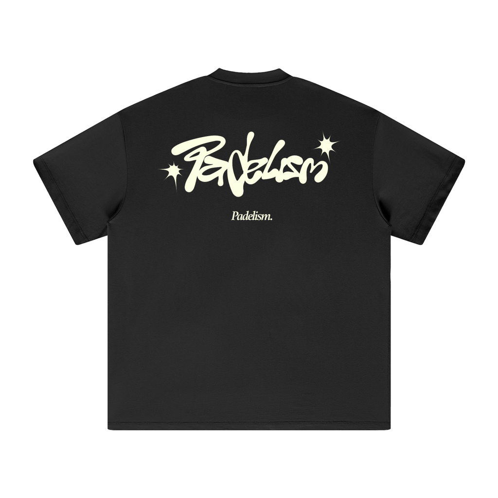 Vibe - Heavyweight T-Shirt in Black, flat lay, premium heavyweight padel t-shirt by Padelism