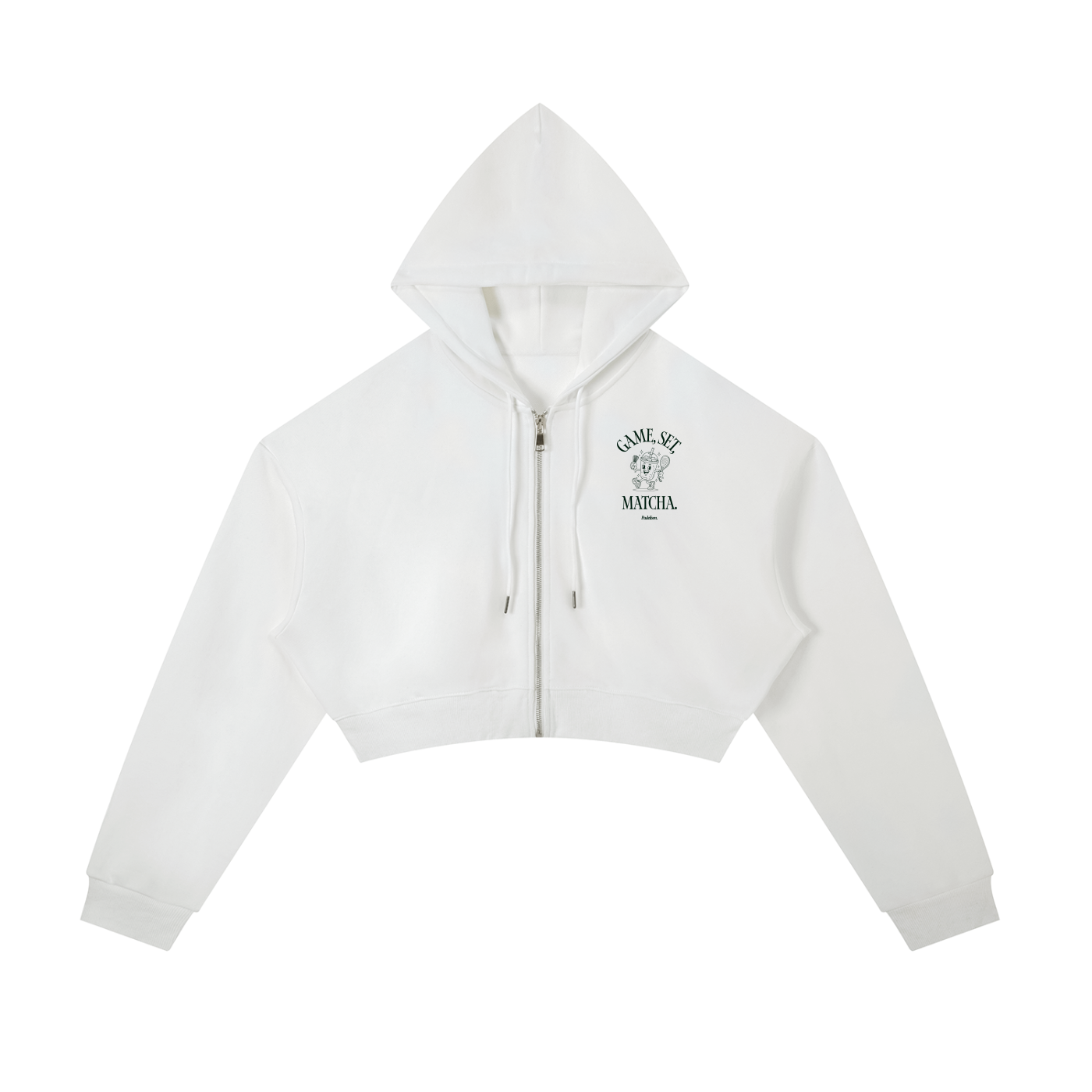 Game, Set, Matcha Cropped Hoodie - White