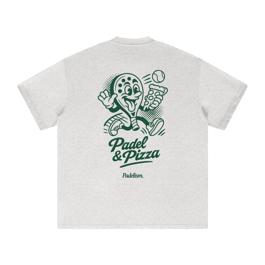 Padel & Pizza - Heavyweight T-Shirt in Oat Gray — 100% cotton padel t-shirt designed in London