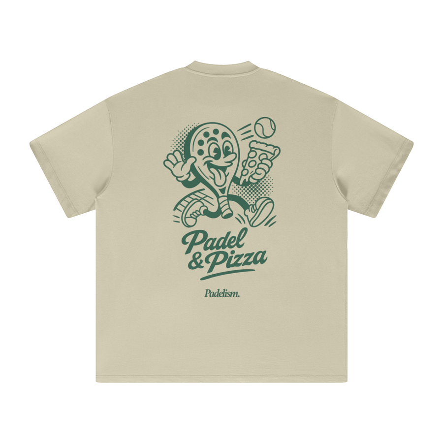 Padel & Pizza - Heavyweight T-Shirt in Sand Color — 100% cotton padel t-shirt designed in London
