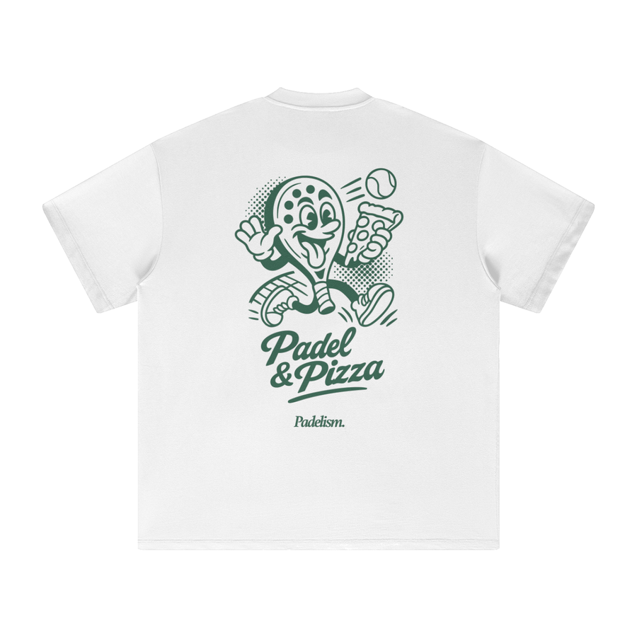 Padel & Pizza - Heavyweight T-Shirt in White — 100% cotton padel t-shirt designed in London