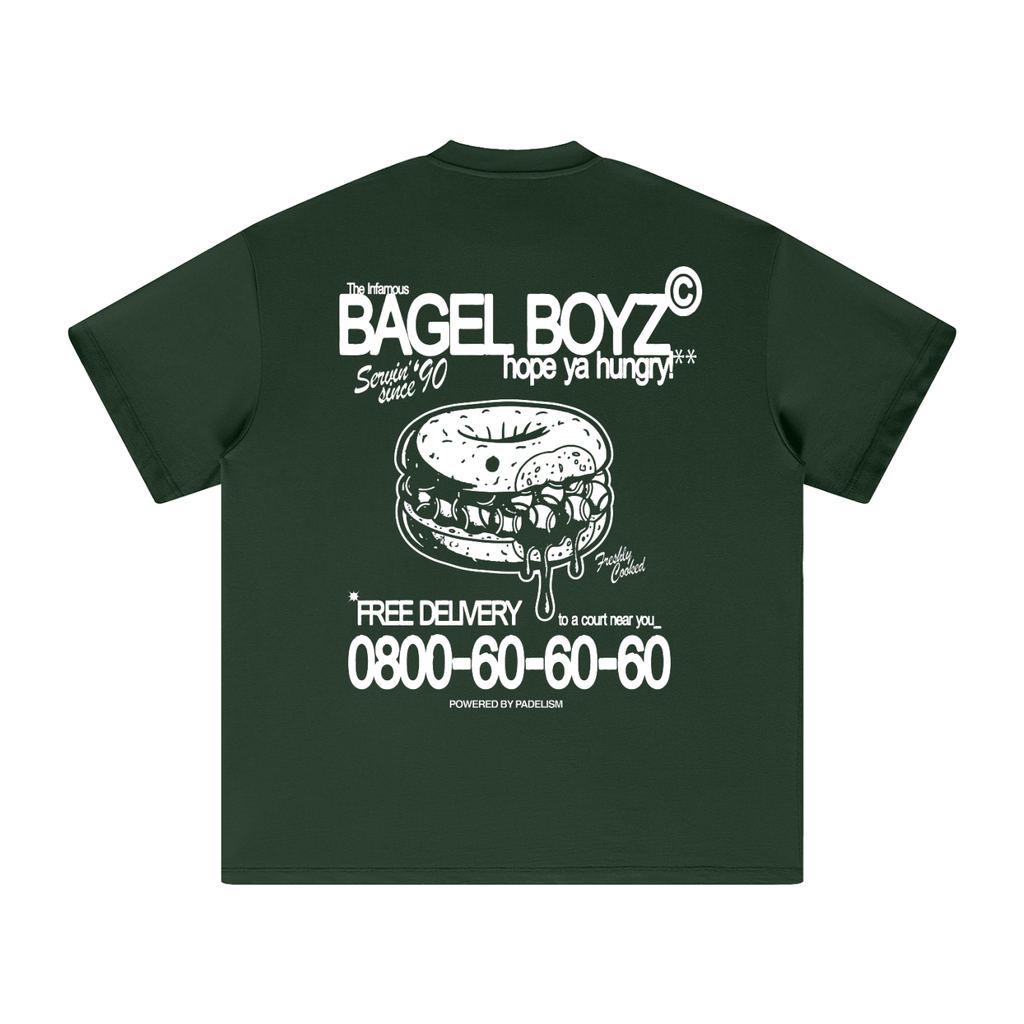 Bagel Boyz - Heavyweight T-shirt in Blackish Green, flat lay, premium heavyweight padel t-shirt by Padelism