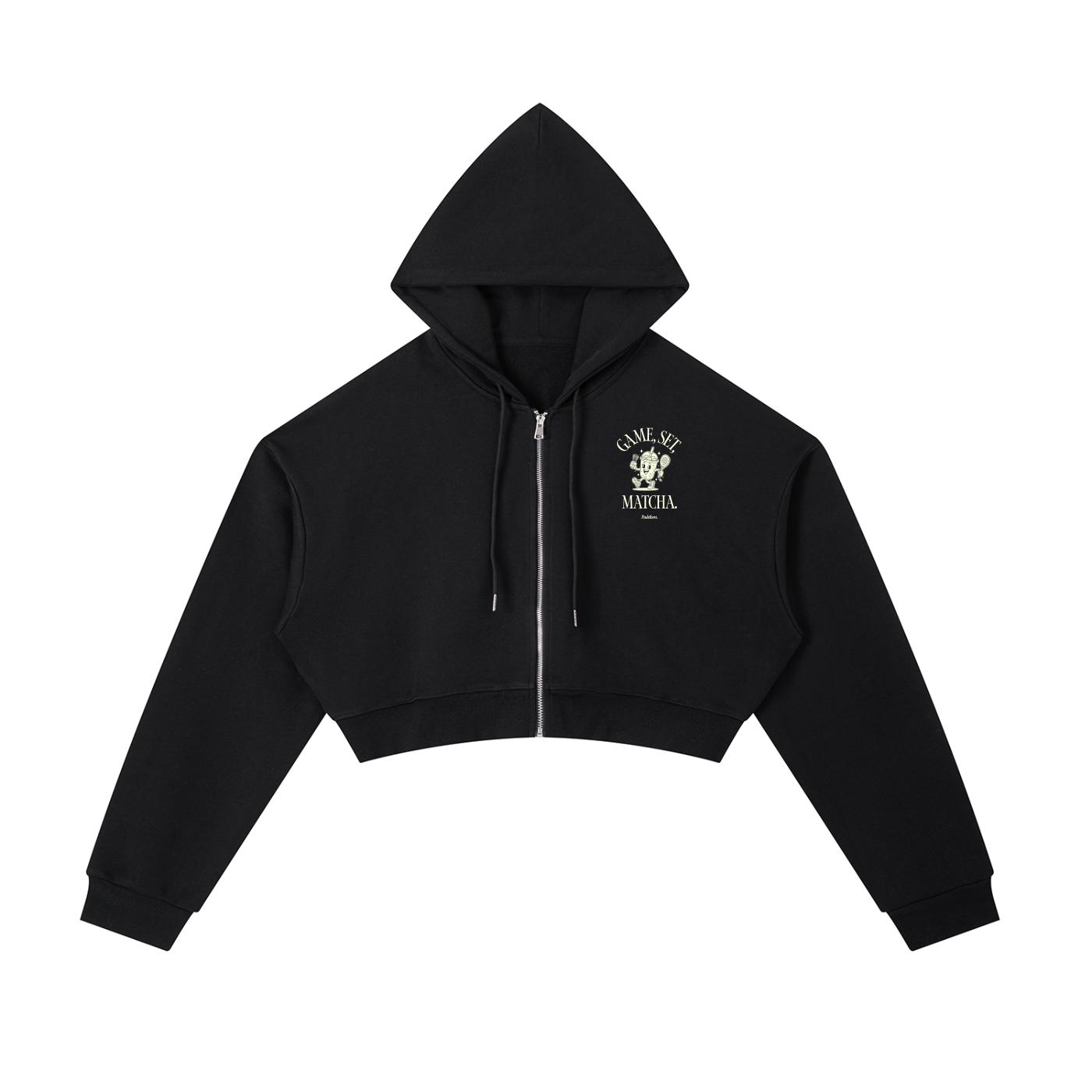 Game, Set, Matcha Cropped Hoodie - Black