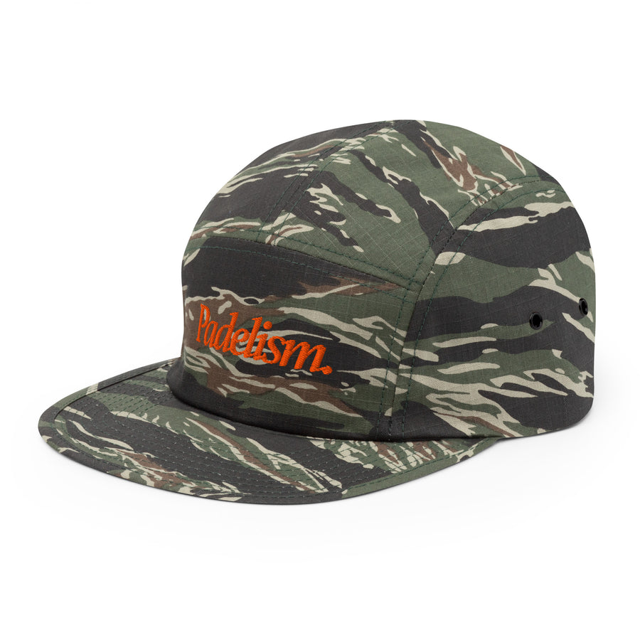Friends + Family - Camo Five Panel Cap by Padelism left-front view — camouflage padel cap