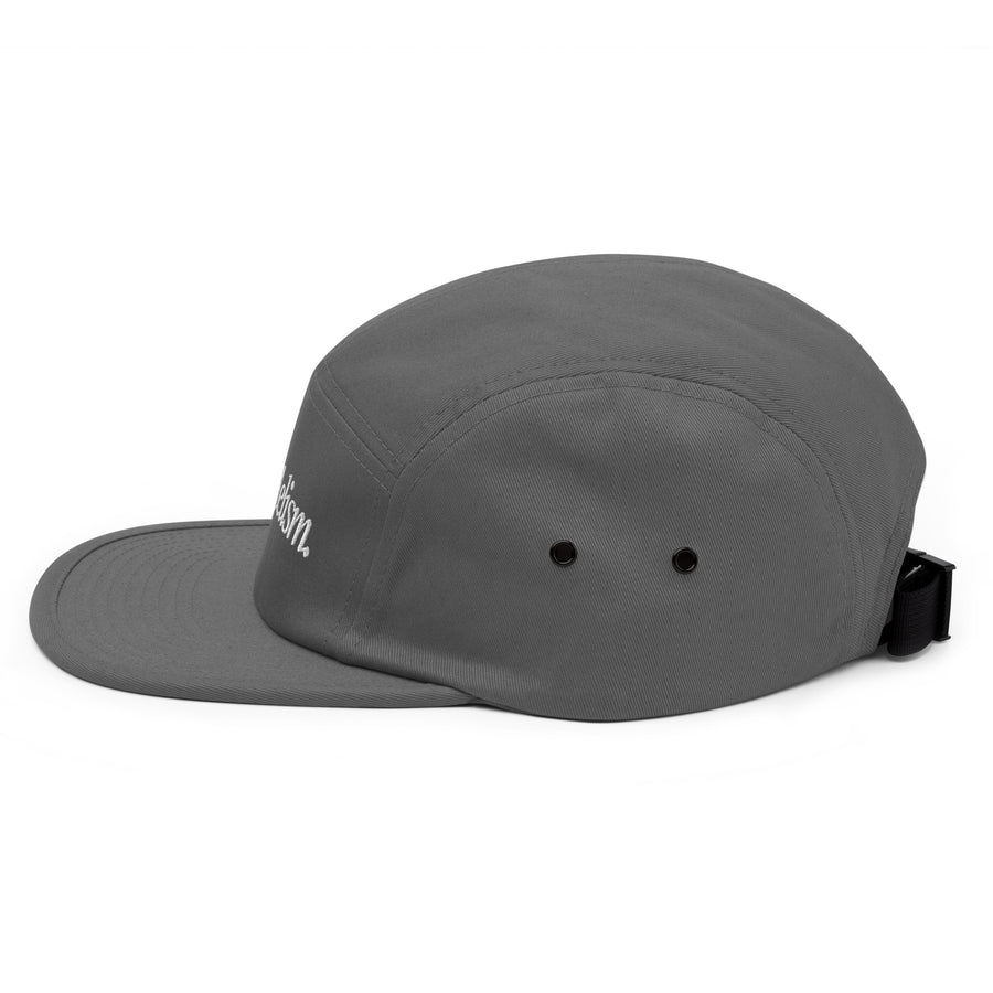 Padelism Five Panel Cap in Grey left view — padel cap with embroidered Padelism logo
