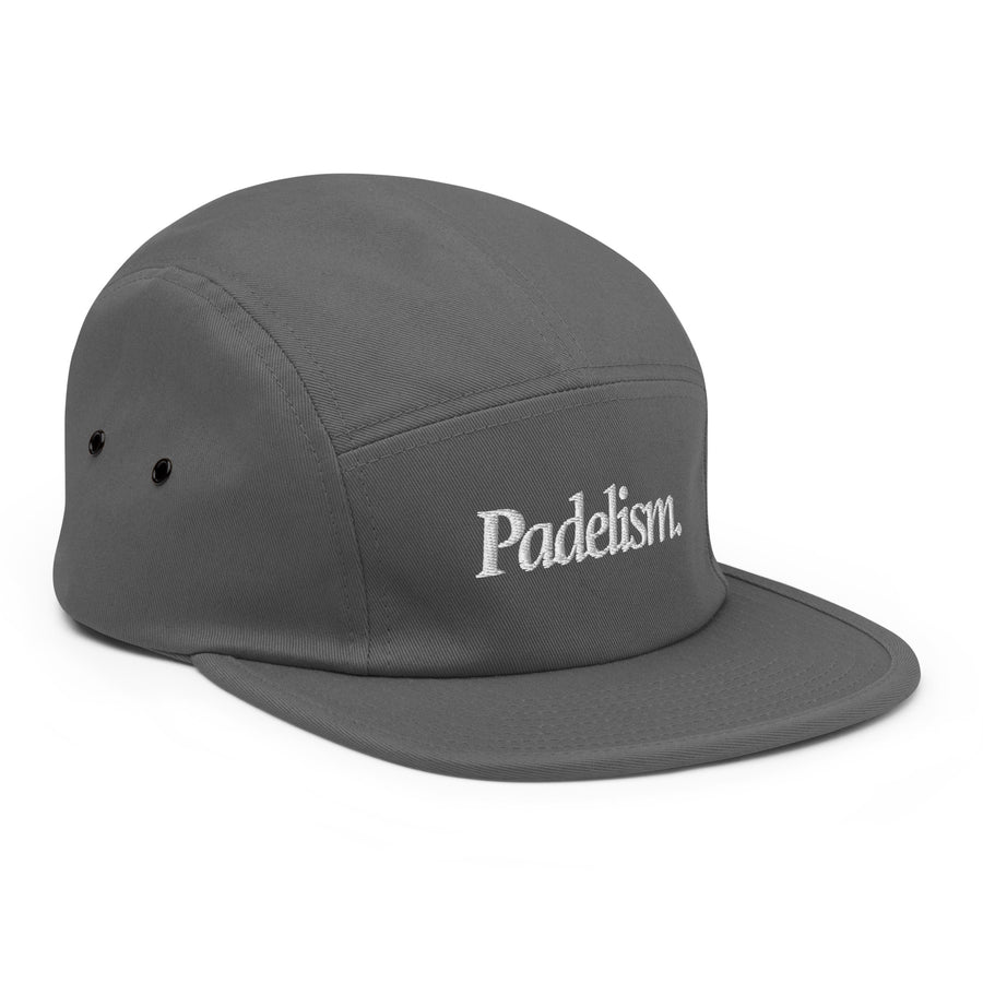 Padelism Five Panel Cap in Grey right-front view — padel cap with embroidered Padelism logo