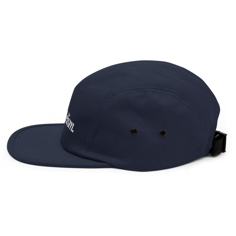 Padelism Five Panel Cap in Navy left view — padel cap with embroidered Padelism logo