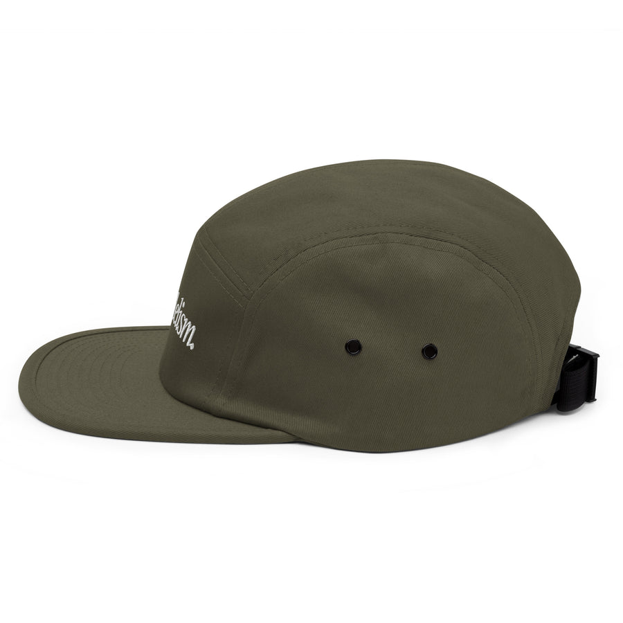 Padelism Five Panel Cap in Olive left view — padel cap with embroidered Padelism logo
