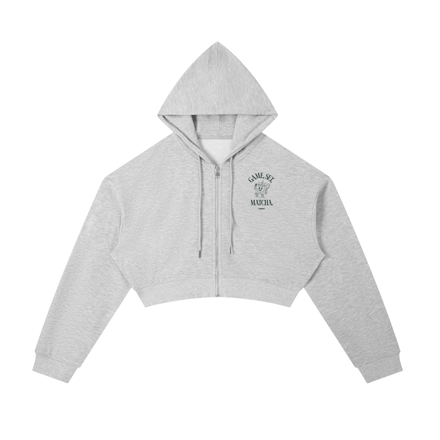 Game, Set, Matcha Cropped Hoodie - Flower Gray