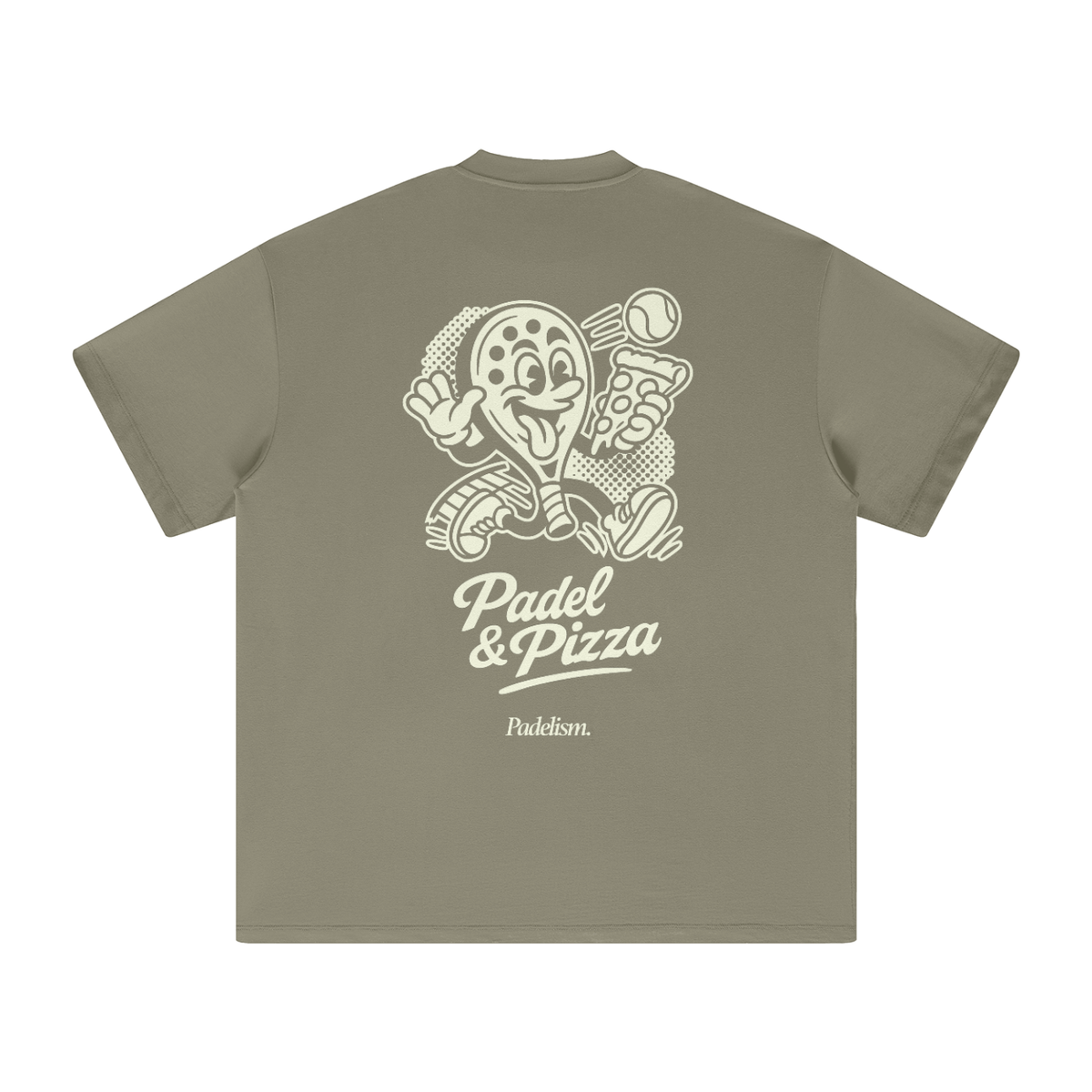 Padel & Pizza - Heavyweight T-Shirt in Gray Green — 100% cotton padel t-shirt designed in London