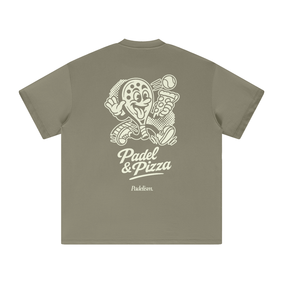 Padel & Pizza - Heavyweight T-Shirt in Gray Green — 100% cotton padel t-shirt designed in London