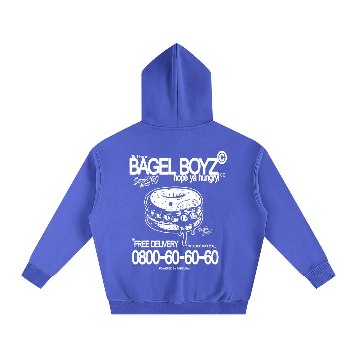 Bagel Boyz - Box Hoodie in Klein Blue, flat lay, premium oversized padel hoodie by Padelism