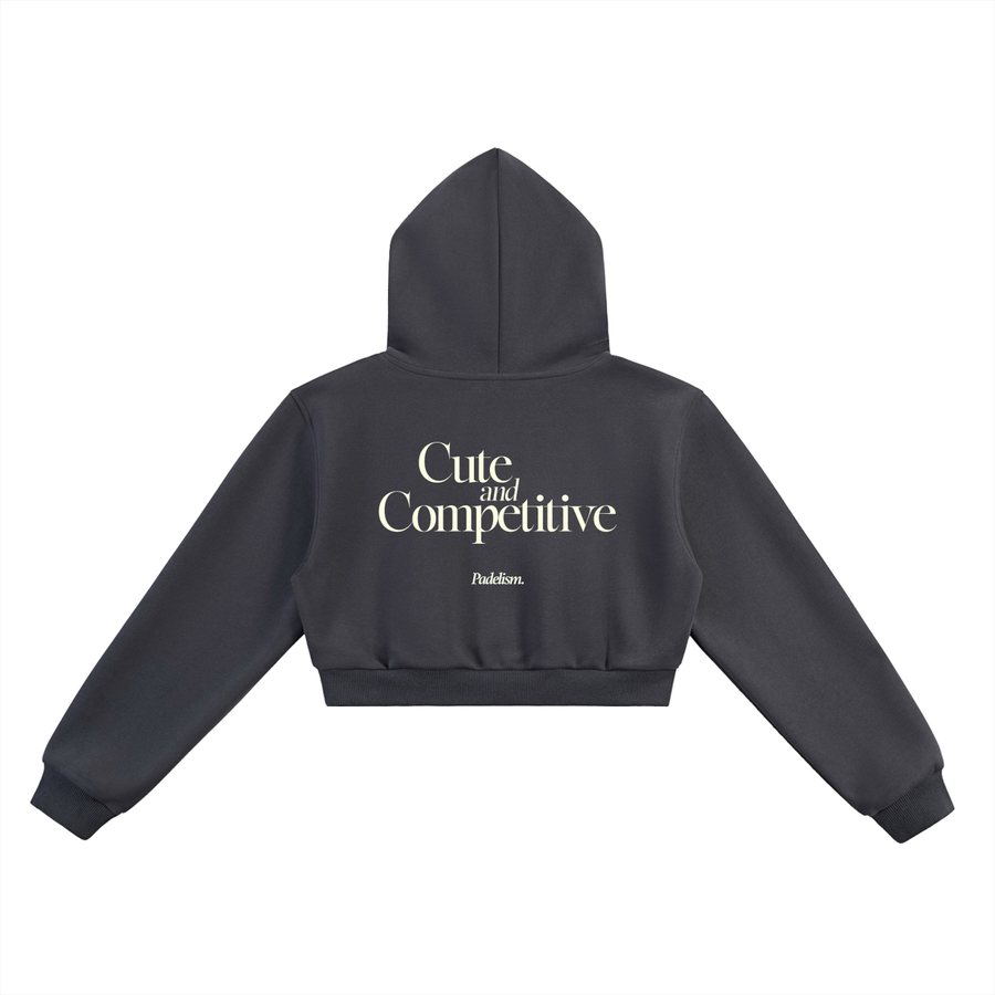Cute and Competitive Cropped Hoodie - Charcoal Gray