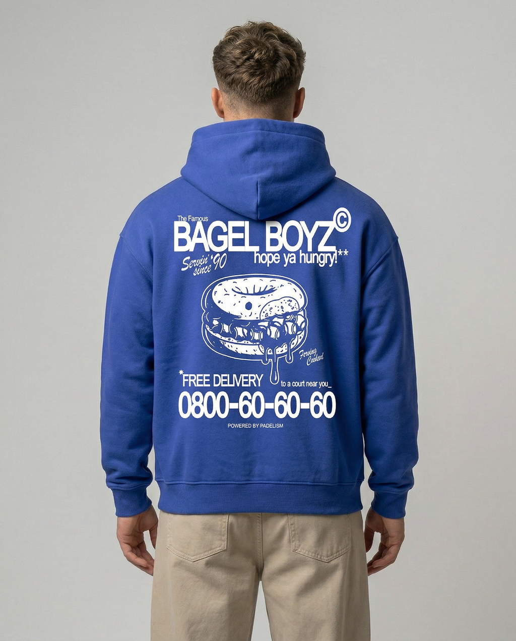 Bagel Boyz - Box Hoodie in Klein Blue, worn on model