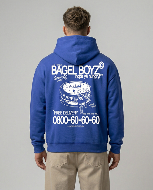 Bagel Boyz - Box Hoodie in Klein Blue, worn on model