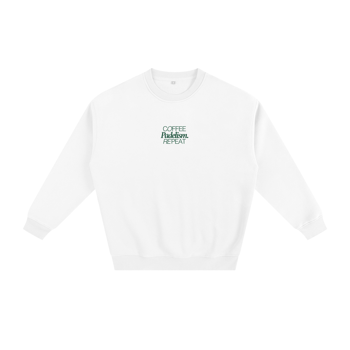 Coffee Padelism Repeat Sweatshirt in White, flat lay, heavyweight cotton-blend padel sweatshirt