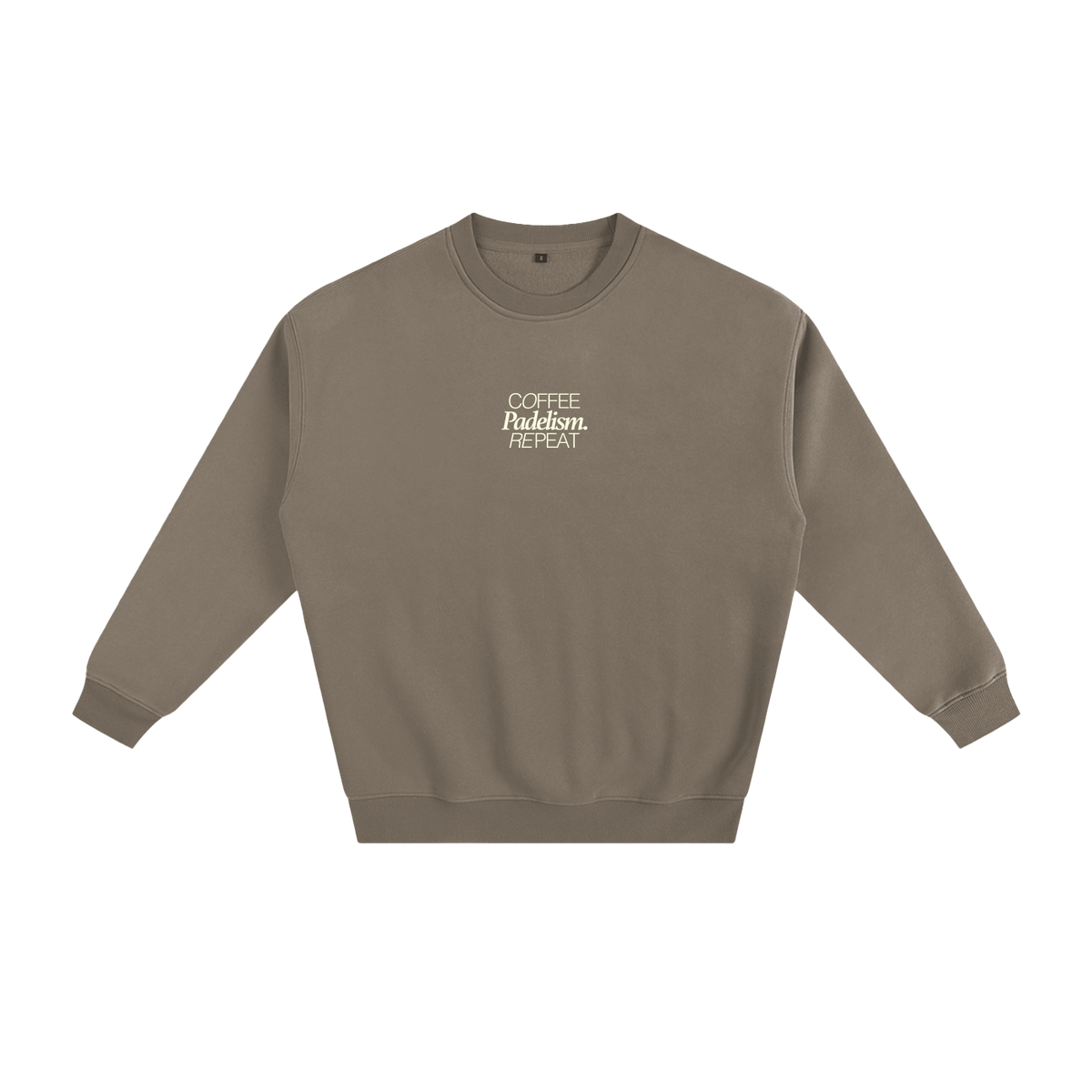 Coffee Padelism Repeat Sweatshirt in Gray Coffee, flat lay, heavyweight cotton-blend padel sweatshirt