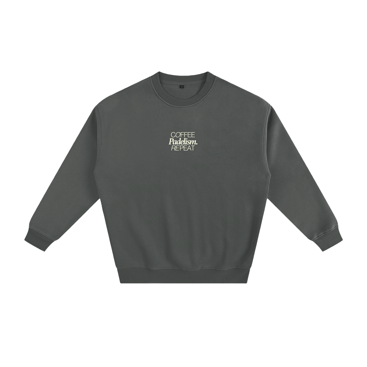 Coffee Padelism Repeat Sweatshirt in Gray, flat lay, heavyweight cotton-blend padel sweatshirt