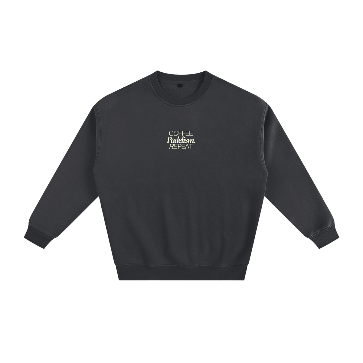 Coffee Padelism Repeat Sweatshirt in Dark Gray, flat lay, heavyweight cotton-blend padel sweatshirt