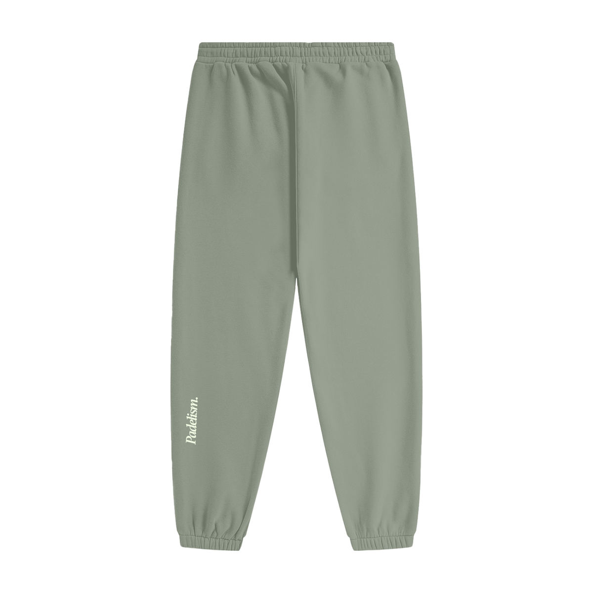 Padelism Heavyweight Fleece Joggers in Grayish Green, flat lay, 100% cotton padel joggers designed in London