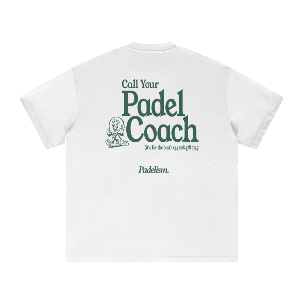 Padel Coach - Heavyweight T-Shirt in White, flat lay, 100% cotton padel t-shirt designed in London