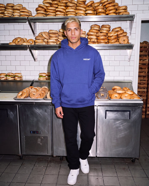 Bagel Boyz - Box Hoodie in Klein Blue, worn on model, man, front