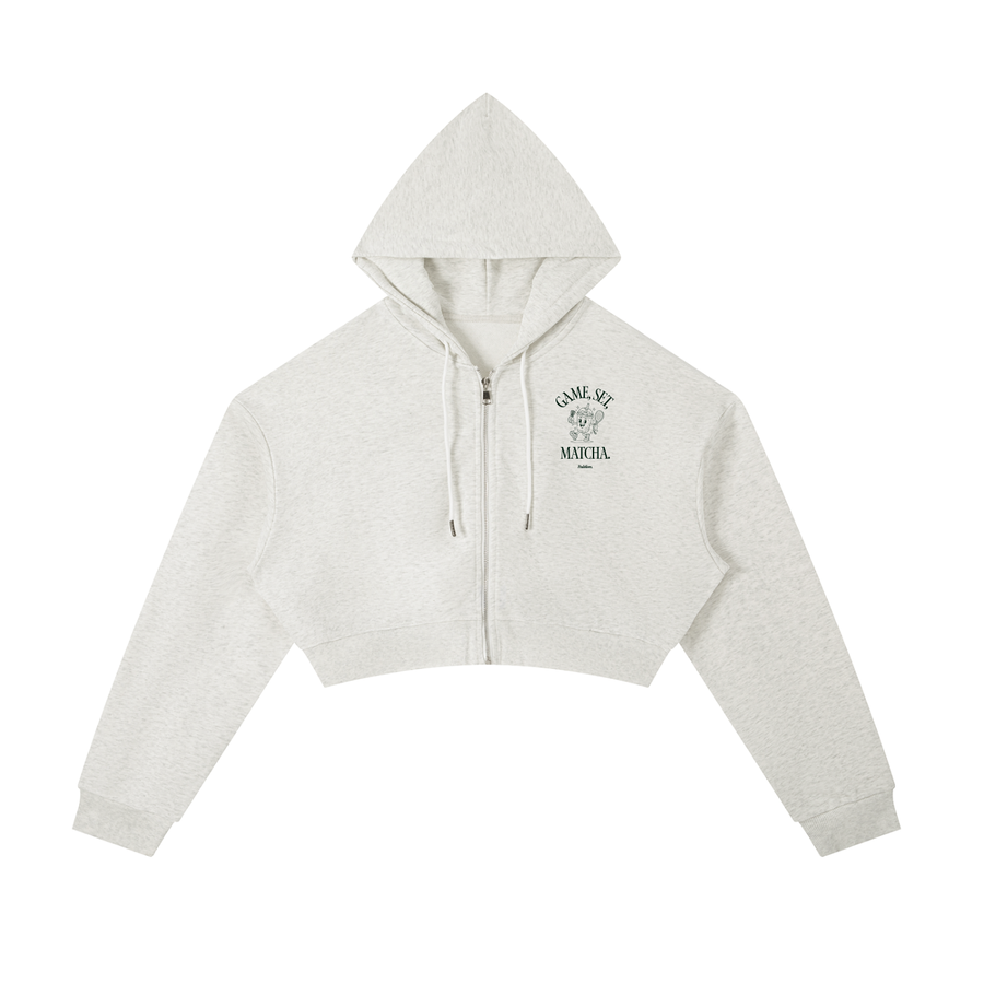 Game, Set, Matcha Cropped Hoodie - Oat Gray
