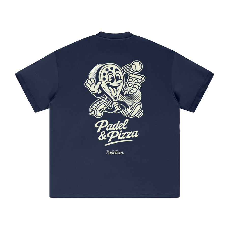 Padel & Pizza - Heavyweight T-Shirt in Navy — premium heavyweight padel t-shirt by Padelism