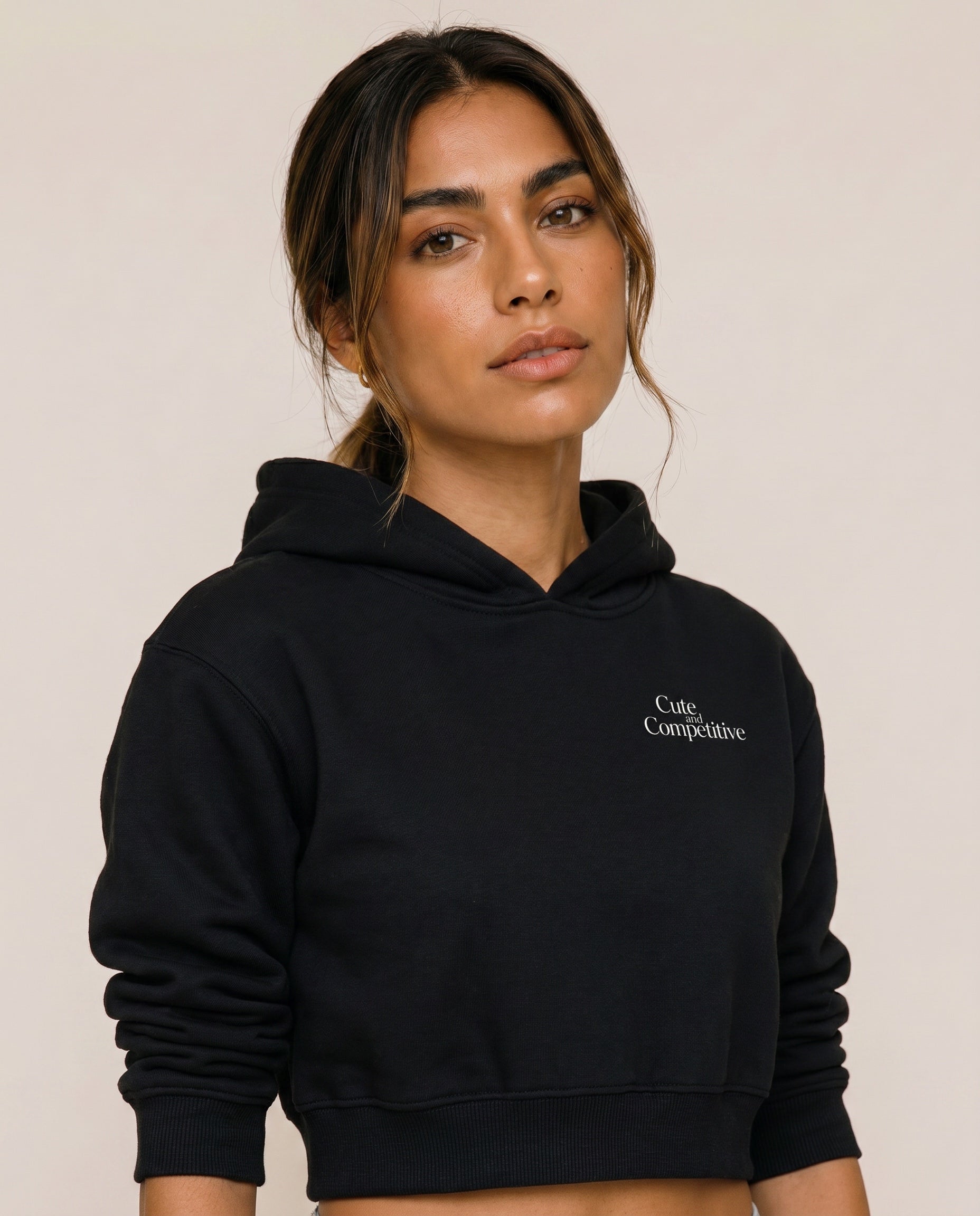 Cute and Competitive Cropped Hoodie - Black