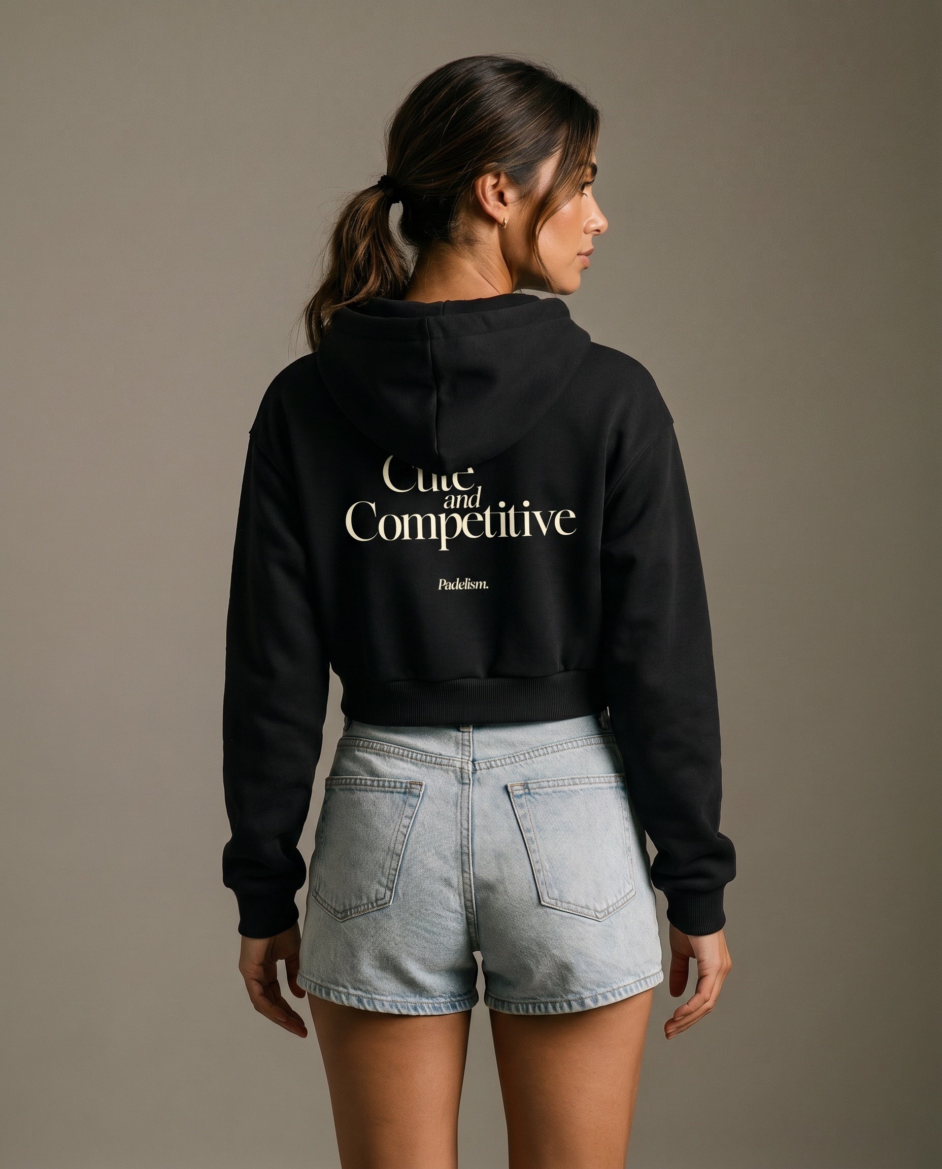 Cute and Competitive Cropped Hoodie - Black
