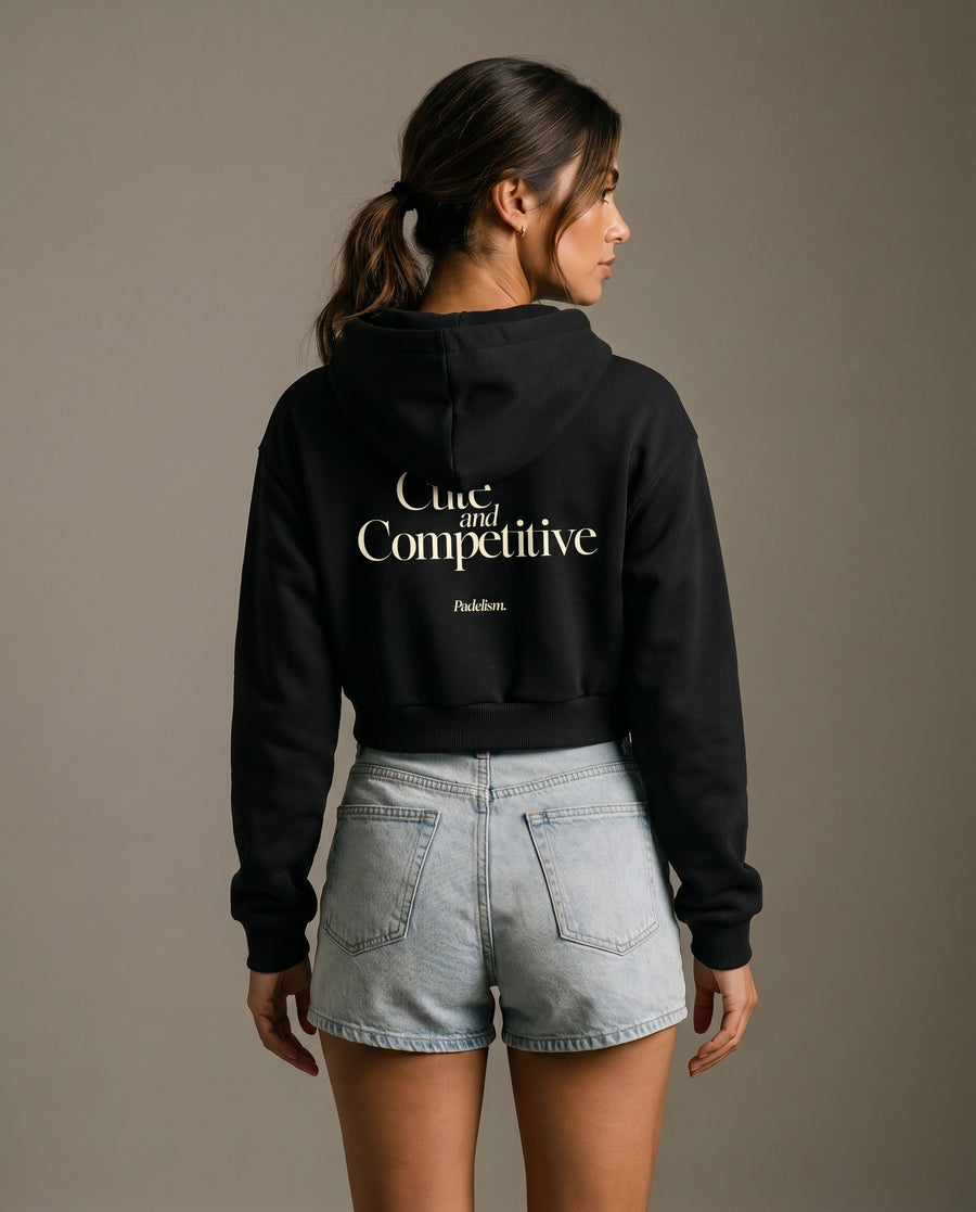 Cute and Competitive Cropped Hoodie - Black