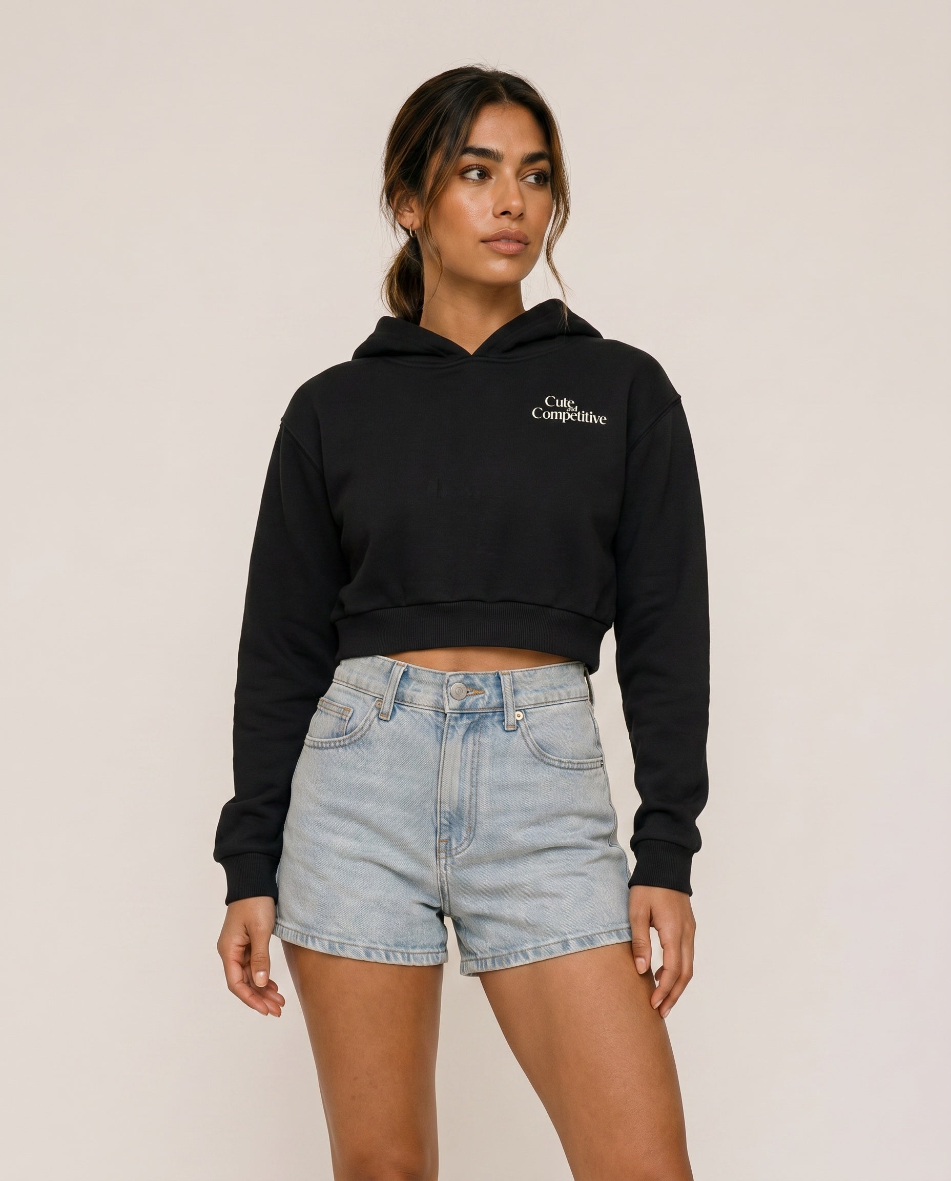 Cute and Competitive Cropped Hoodie - Black