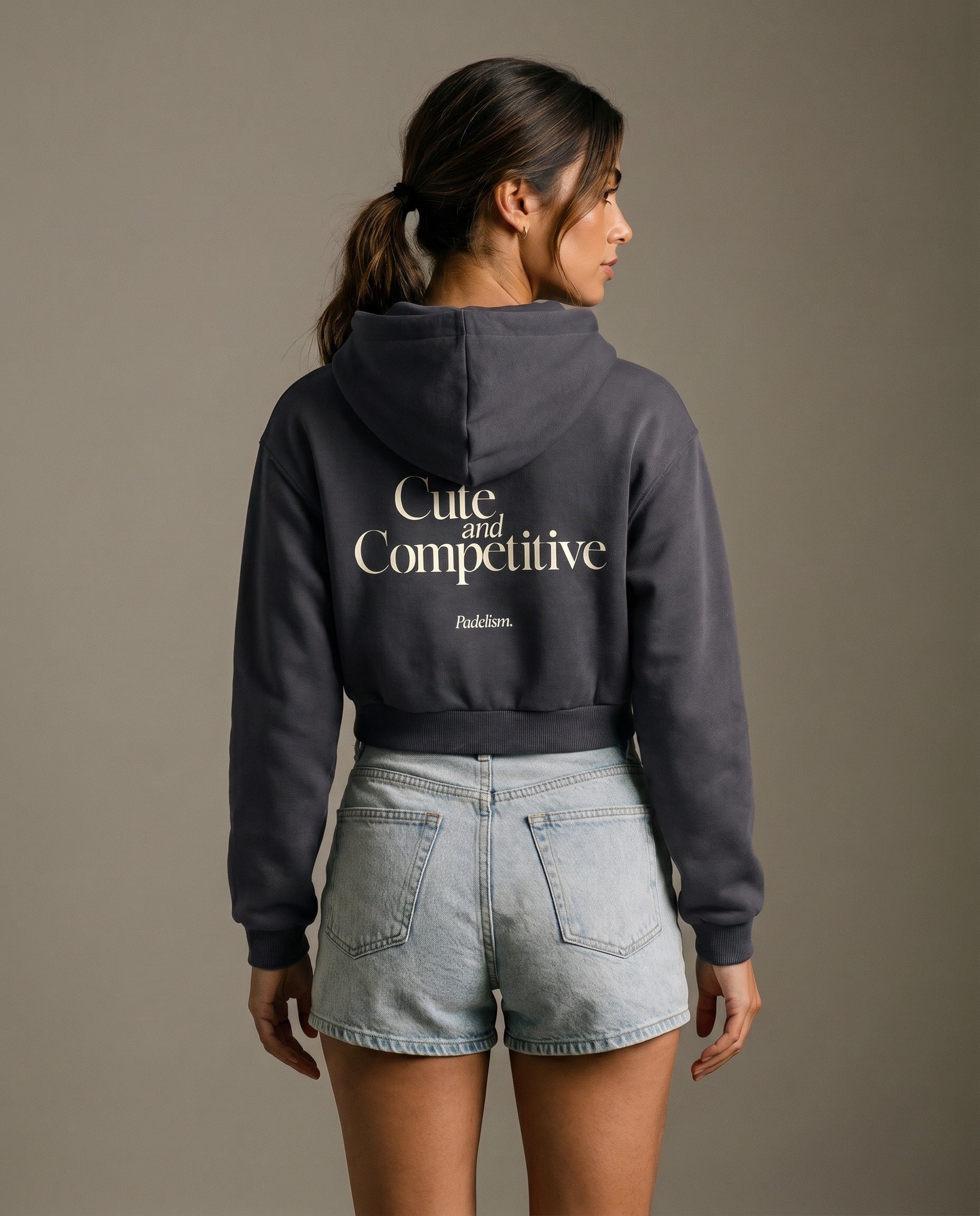 Cute and Competitive Cropped Hoodie - Charcoal Gray
