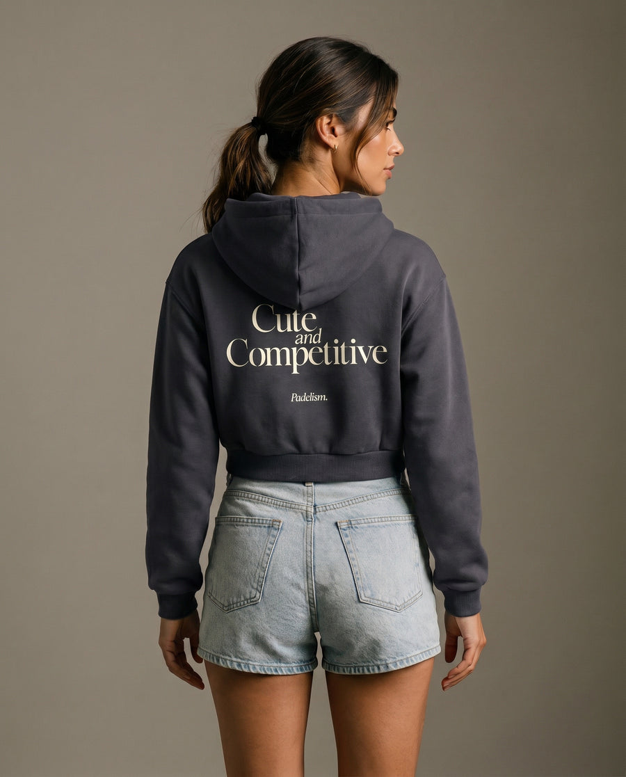Cute and Competitive Cropped Hoodie - Charcoal Gray