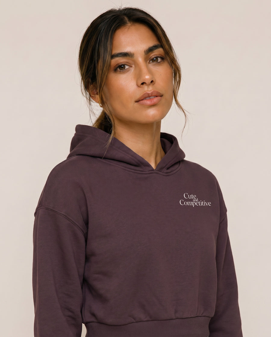 Cute and Competitive Cropped Hoodie - Dark Reddish Purple
