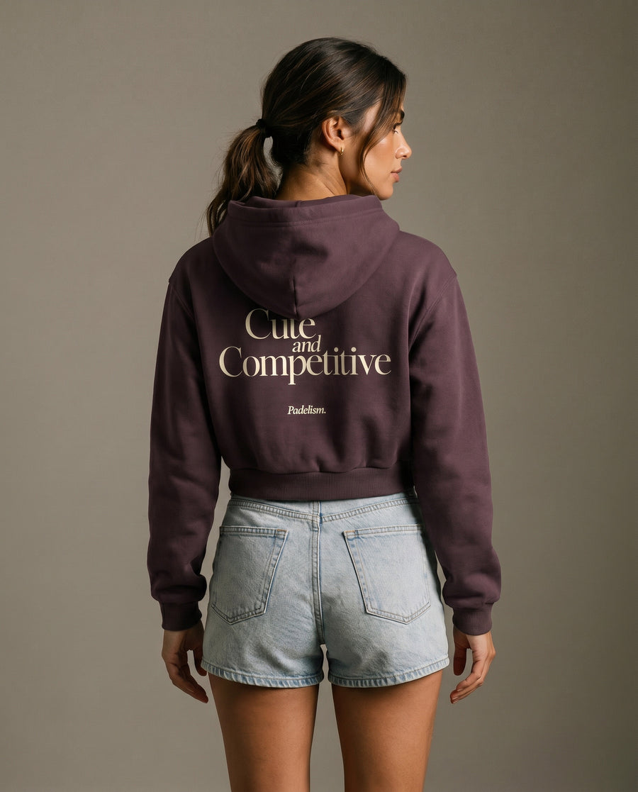 Cute and Competitive Cropped Hoodie - Dark Reddish Purple
