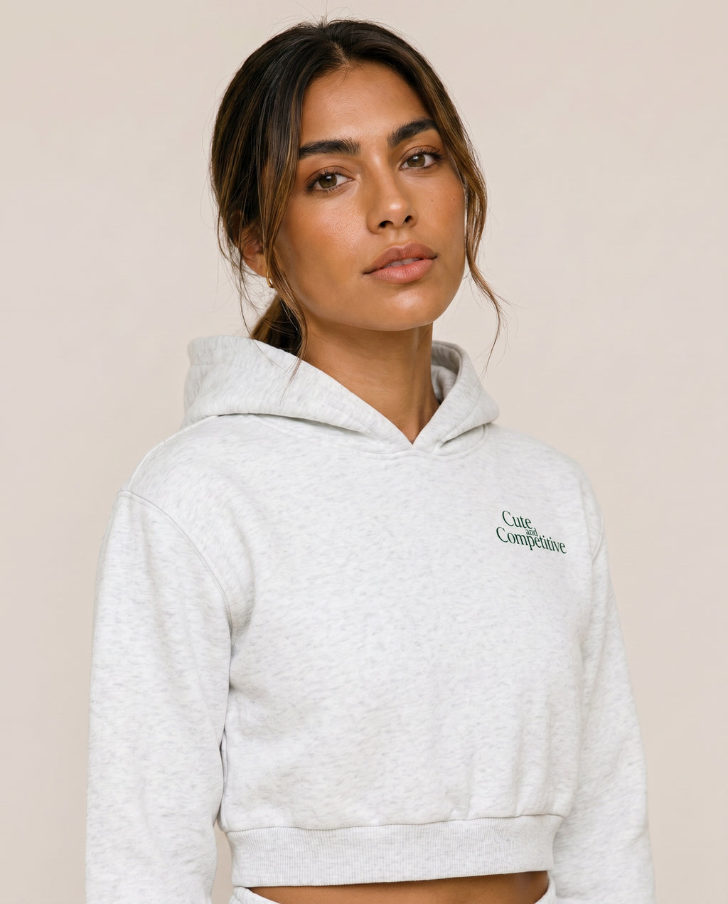 Cute and Competitive Cropped Hoodie - Flower Gray