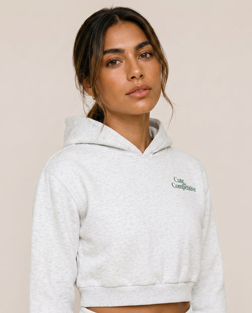 Cute and Competitive Cropped Hoodie - Flower Gray