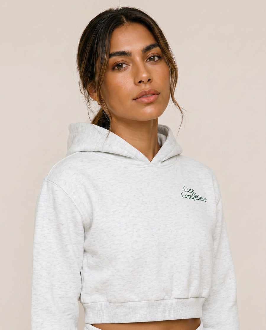 Cute and Competitive Cropped Hoodie - Flower Gray