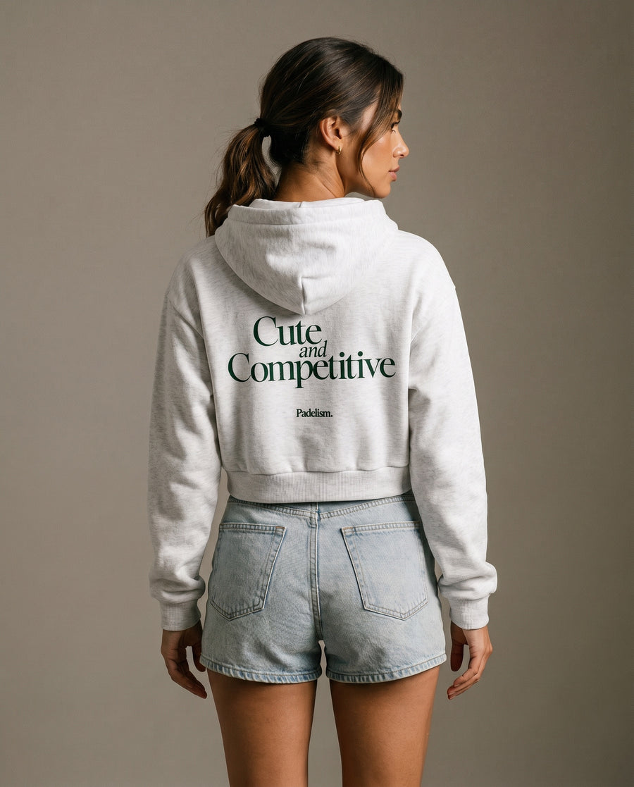 Cute and Competitive Cropped Hoodie - Flower Gray