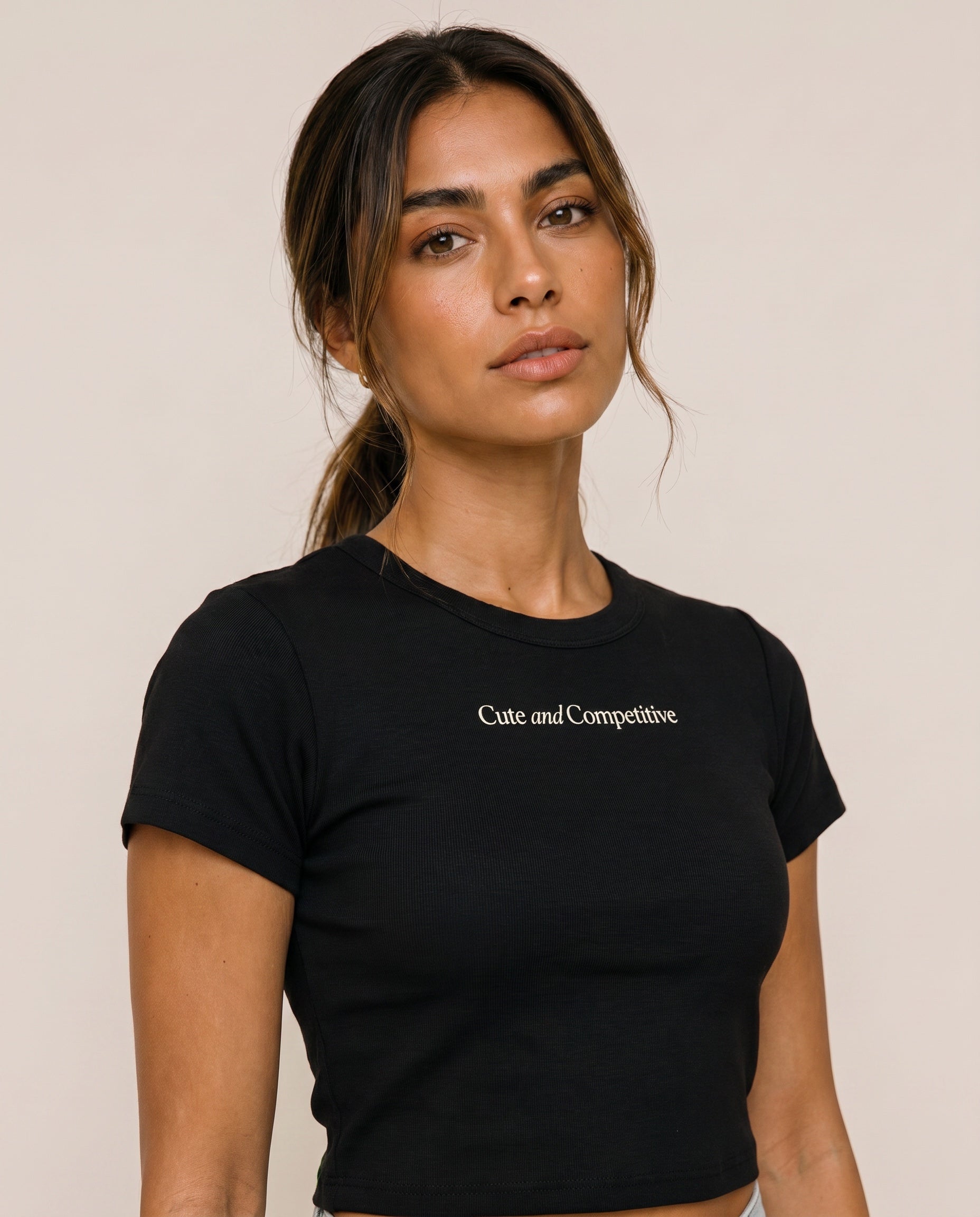 Cute and Competitive Cropped T-Shirt - Black