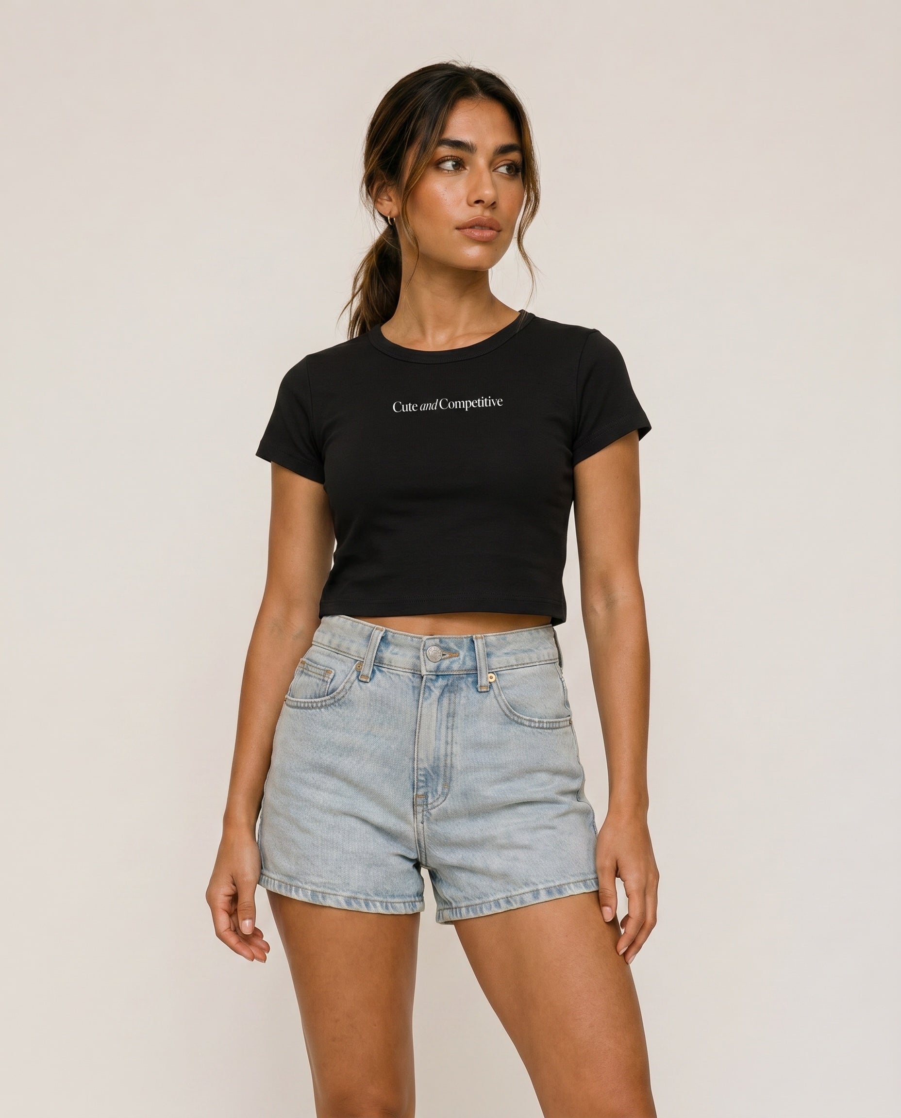 Cute and Competitive Cropped T-Shirt - Black