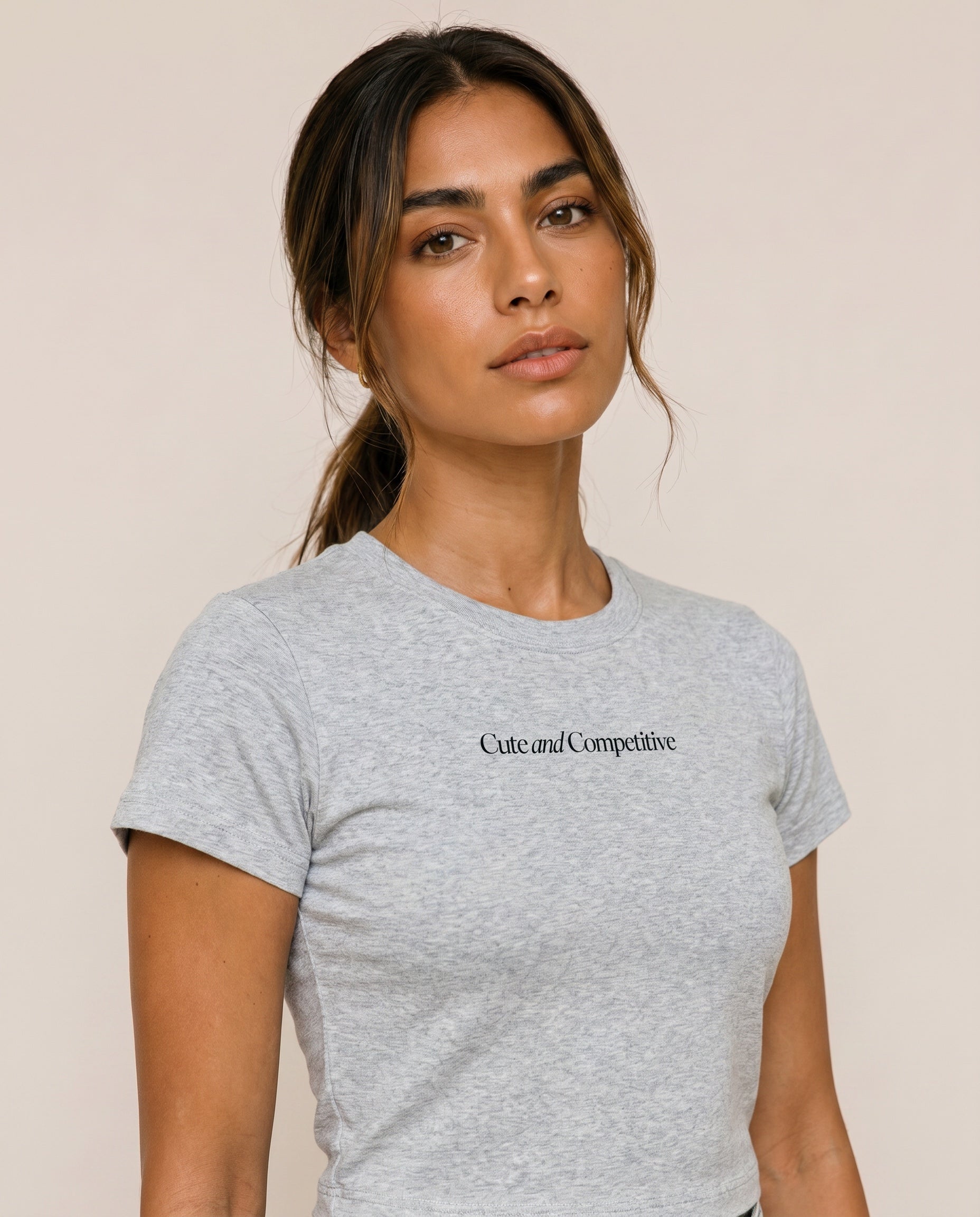 Cute and Competitive Cropped T-Shirt - Flower Gray