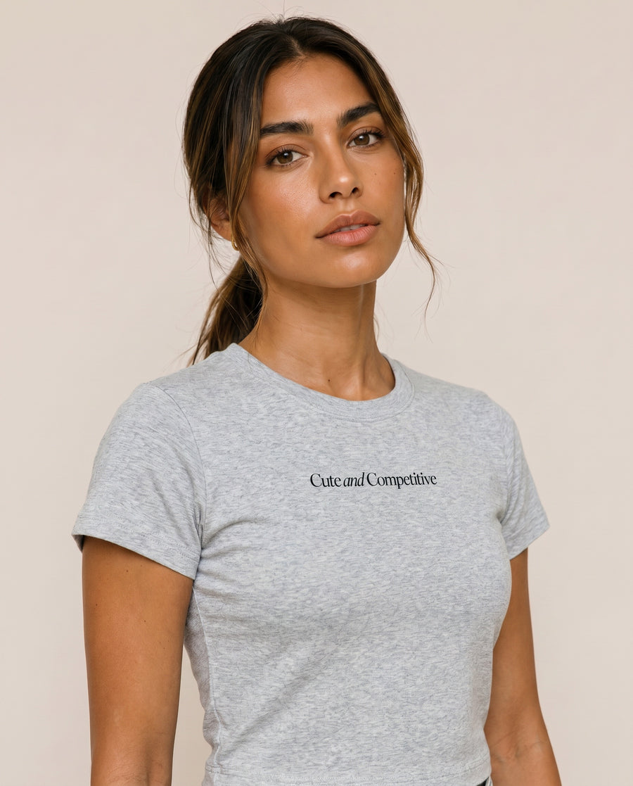 Cute and Competitive Cropped T-Shirt - Flower Gray
