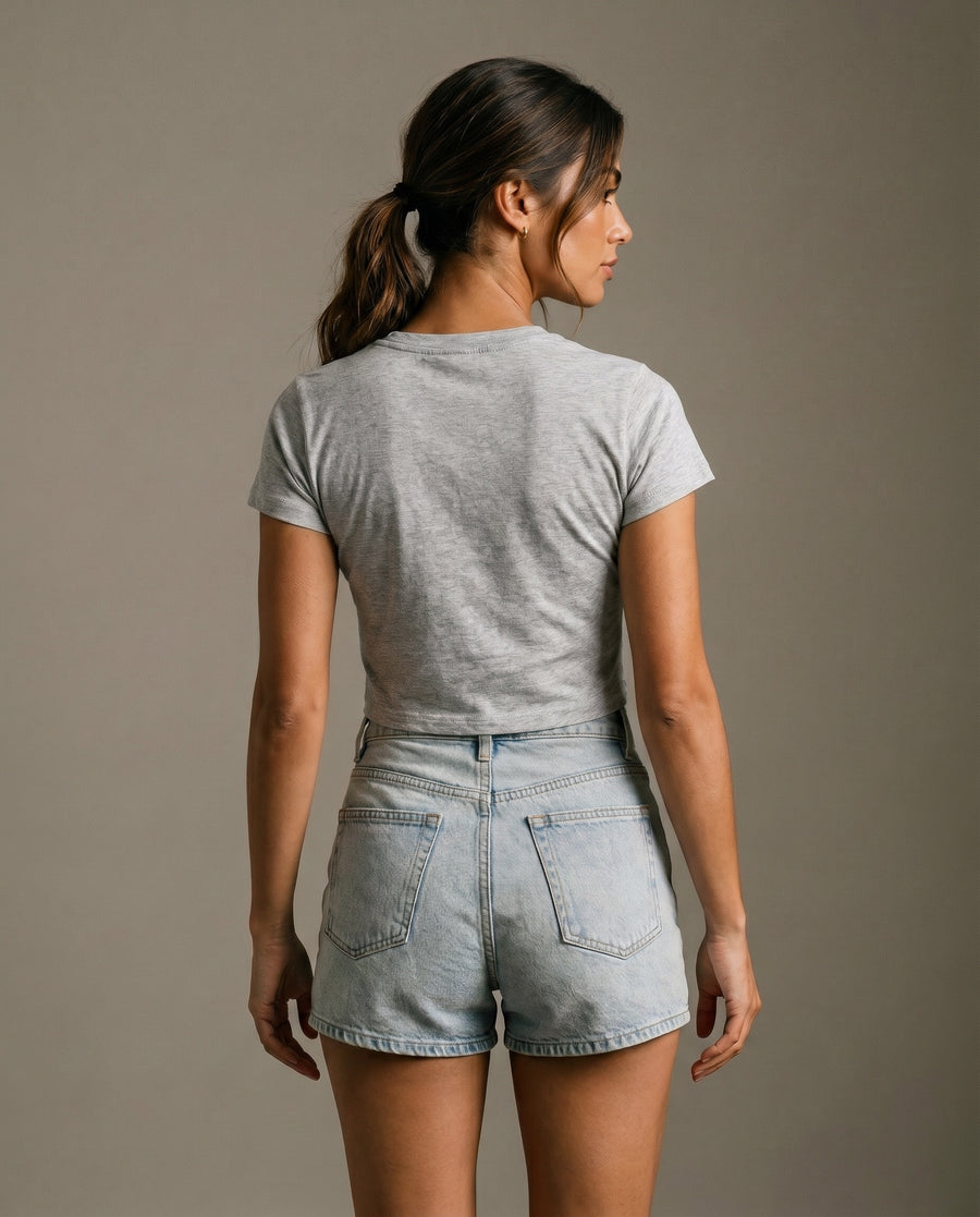 Cute and Competitive Cropped T-Shirt - Flower Gray