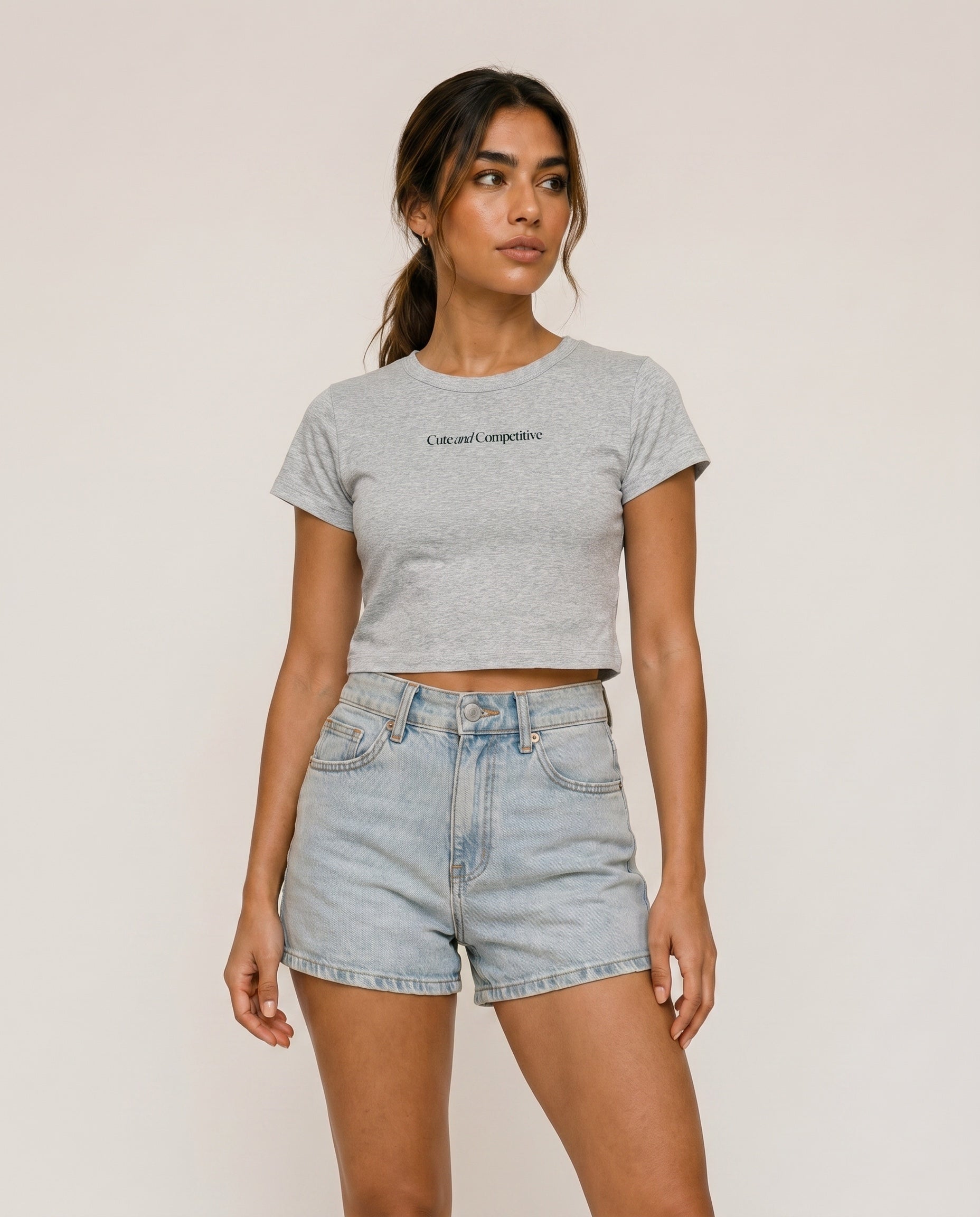 Cute and Competitive Cropped T-Shirt - Flower Gray